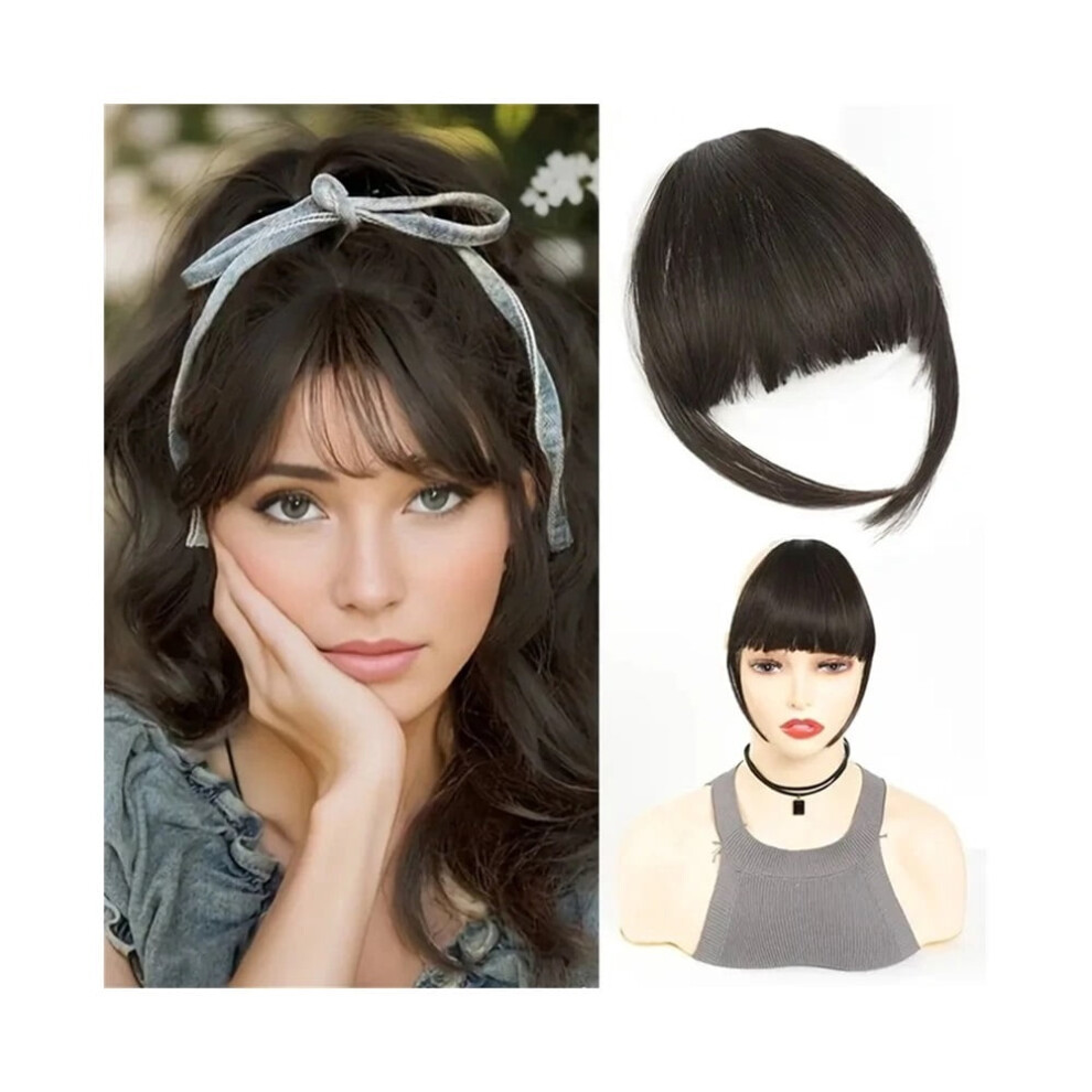Clip-In Bangs Fake Hair Extensions in Golden Chestnut Heat-Resistant Synthetic Fiber