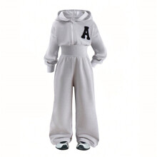 AWZXDE Childrens Fall Winter Clothing Sweatshirt Zip Up Hooded Jumpsuit Comfortable Casual Kids Jumpsuit Light Gray，6-7 Years