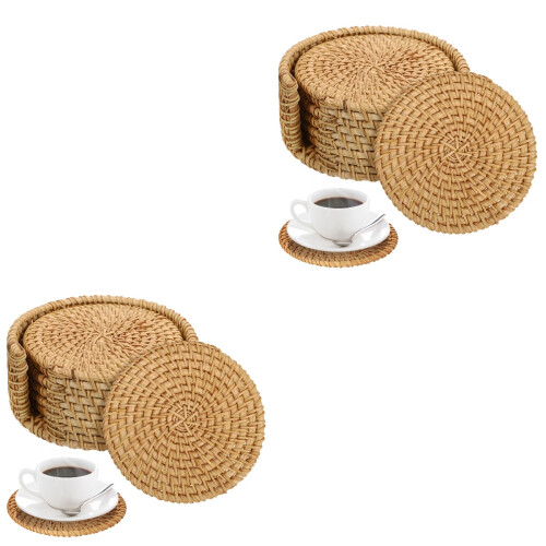 2Ensembles Sous-Verres Tressés En Rotin Boho Pour Maison Table