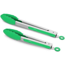 Set van 2 keukentangetjes, premium roestvrijstalen vergrendelbare tangen van 23 cm en 30 cm, siliconen grilltang, donkergroen