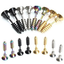 5 Pairs Men Unisex Stainless Steel Piercing Cross Screws Hoop Earrings Ear Stud