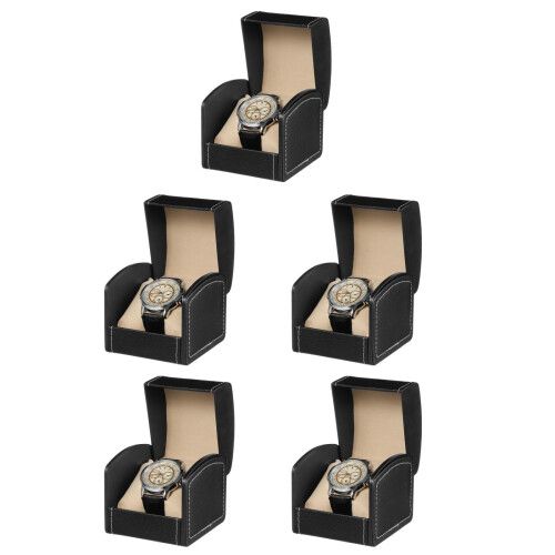 5Pcs Sturdy PU Watch Box Black Organizer with Cushion