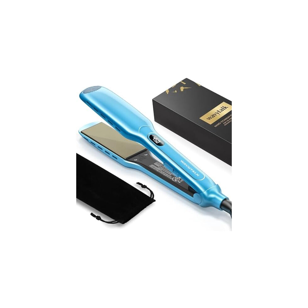 Hair Straightener, 1.7 Inch Wide Vent Sesh Titanium Wet to Dry Flat Iron, Straightener for Damp or Dry Hair (Blue)