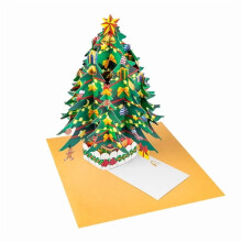 3D Popup Christmas Tree Greeting Card with LED Lights Strips Foldable Postcard with Envelope Handmade Decoration