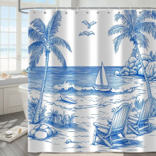 Rideau de douche style ferme, bleu-brun rustique, motif planches de bois, 152 x 183 cm