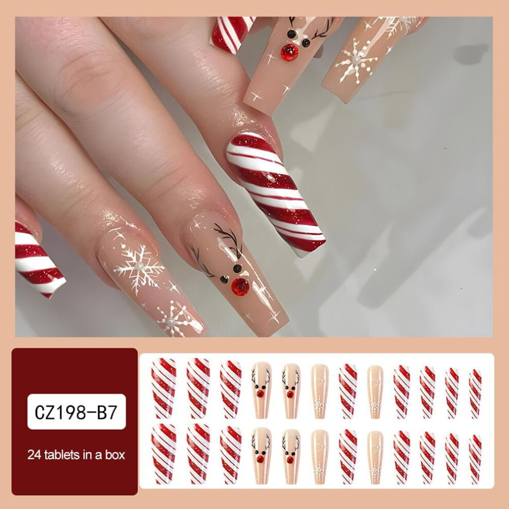 Christmas 24PCs False Fake Nails Snowflake French Fake Nails Acrylic Nail A