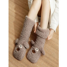 Chaussettes-chaussons antidérapantes en polaire corail douce pour femmes – Peluche chiot, chaussettes thermiques chaudes, lavables en machine