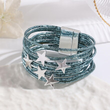 Y2K-Sternen-Armband aus mehrlagigem Leder, Punk-Gothic-Sternen-Design für Damen und Herren, Grunge-Armreif, Geschenkidee, glänzender