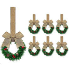 Pekkaxy - Conjunto de 6 Mini Coroas de Natal, 60 cm, Cedro com Fita de Veludo Vintage - Decoração Estilo Fazenda para Cozinha, Lareira, Janela e
