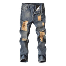 Jeans alla moda per bambini, effetto consumato, stile streetwear, pantaloni lunghi casual per bambini, comodi pantaloni in denim elasticizzato,