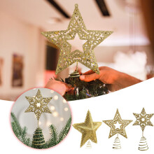 Glitter Gold Metal Star Tree Topper Ornament, 9", Compatible with Most Christmas Trees