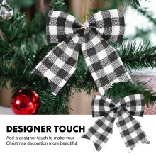 Christmas Wall Hanging Bow Ornaments Black and White 12 Pieces 3.5x3.1x0.2 Inches Holiday Decor