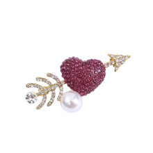 Broche de corazón con lazo de cristal estilo retro, joyería tipo ramillete, 1 pieza