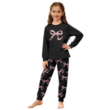 2-teiliges Home-Outfit-Set für Mädchen mit Schleifenmuster, Alter 3-14