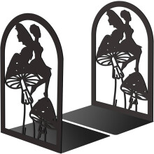 1 Pair Heavy Duty Metal Bookends 5.3x4.3x7.8", Non-Skid Black Fairy Mushroom Decor, for Shelves/Desk – Creative Organizer & Gift