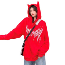 Hoodie Dubh le Hata Adharc agus Mionsonraí Eireaball Stylish le haghaidh Éadaí Ócáideacha agus Allamuigh