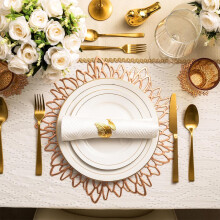 Ronde placemats met uitgeholde bloemen – Roségoud, ontwerp met geperste bloeiende bladeren voor eettafel, feestdagen, bruiloften en feestdecoratie