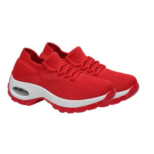 1Paire Chaussures Femme Outdoor Rouge Coussin Air Tissu Volant Confort