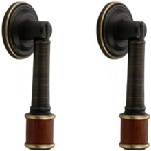 Lot de 2 poignées de tiroir en laiton et noyer, poignées de meuble à un trou avec pendentif en noyer, laiton café antique, compatibles avec les