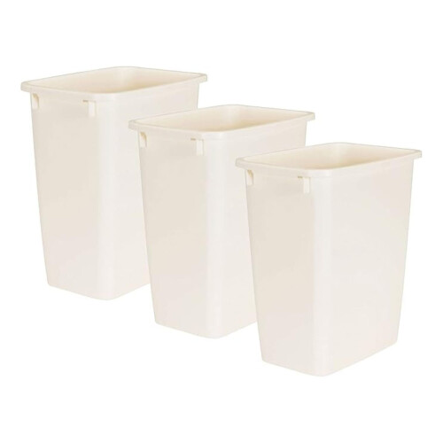 21 Quart Traditional Kitchen, Bathroom, and Office Rectangular Plastic Open Wastebasket Trash Can, Bisque (3 Pack)
