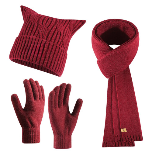 Set da donna composto da cappello, sciarpa e guanti in maglia