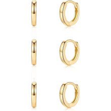 Small Cartilage Hoop Earrings for Women Men, 3 Pairs Hypoallergenic Huggie Earrings, 8/10/12mm, Silver/Gold Plated