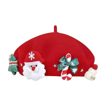 Under $8 Christmas Gifts Classic Red Wool Christmas Beret for Women, Festive Fair Patterned Winter Hat with Soft