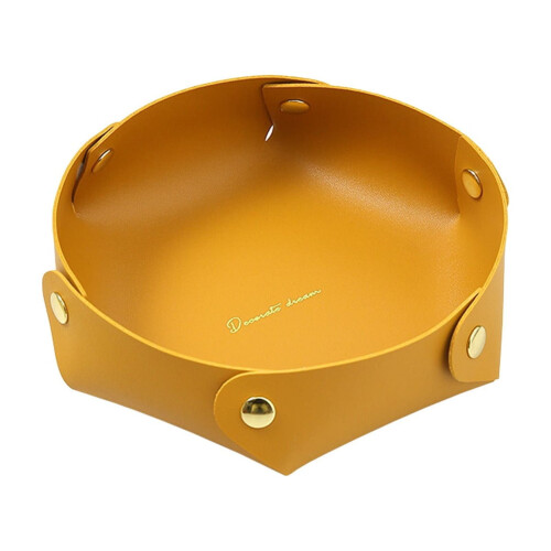 Faux Leather Tray Foldable Organizer Yellow