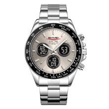 Montre de luxe pour homme à double affichage - Montre-bracelet analogique/numérique à quartz lumineuse et étanche
