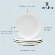 White Ceramic Dinner Plates (10"), Set of 4, Stackable, Dishwasher & Microwave Safe, Restaurant Style