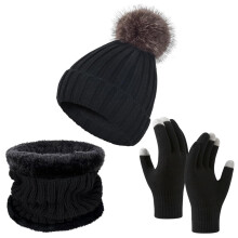 Women's Plush Knit 3-Piece Set: Hat, Neck Warmer & Gloves – Warm Winter Gifts for Teens, Christmas Stocking Stuffers