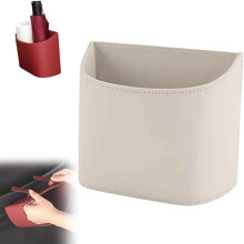 Universal Leather Car Door Cup Holder Trash Can, Leakproof Bin, Multifunctional Back Seat Organizer for Phones, Snacks, Drinks (A-White)