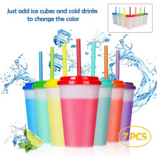 Gobelets en plastique en gros avec couvercles | Pailles pour adultes et enfants : Gobelets réutilisables de 35 cl avec pailles changeant de couleur