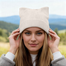 Winter Knitted With Cat Ears Soft Blend Thermal Ear Hat For Outdoor Cold Weather