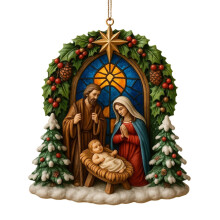 2 pcs Nativity Ornaments for Christmas Tree – Ceramic Christian Decor, Religious Gift Ideas, Compatible with 2025 Trees (15cm)