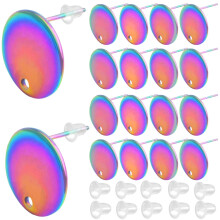 40pcs Clear Earring Backs + 40pcs SS Posts with Loop, Round Stud Findings for DIY Jewelry Making, Rainbow Color