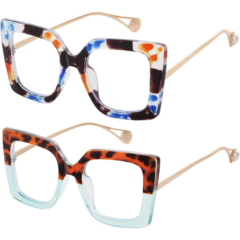 Square Blue Light Blocking Glasses for Women Thick Fashion Inlay Arm Eyewear Computer Eyeglasses