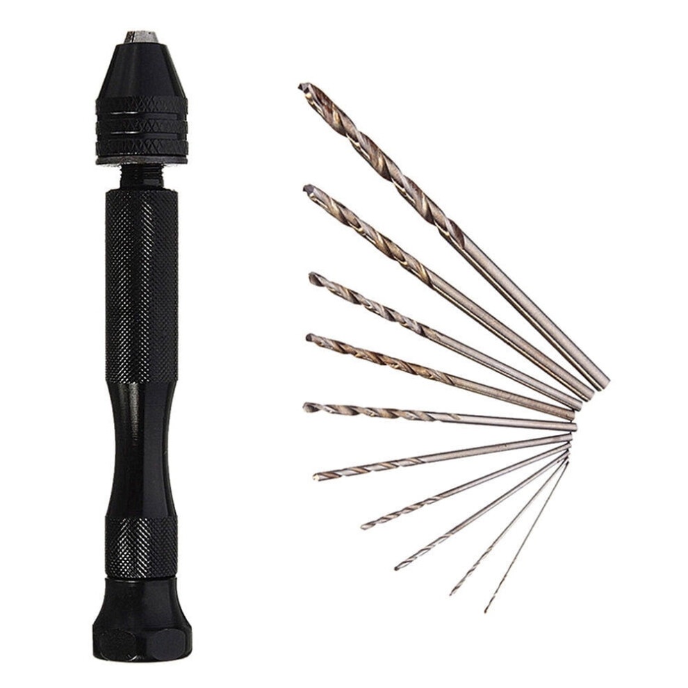 Black Hand Twist Drill + 10 Twist Drills Pc Chuck Drill Manual Twis Keyless Hand Kit Drilling Woodworking Bits 10 Office & Stationery 9353595538597