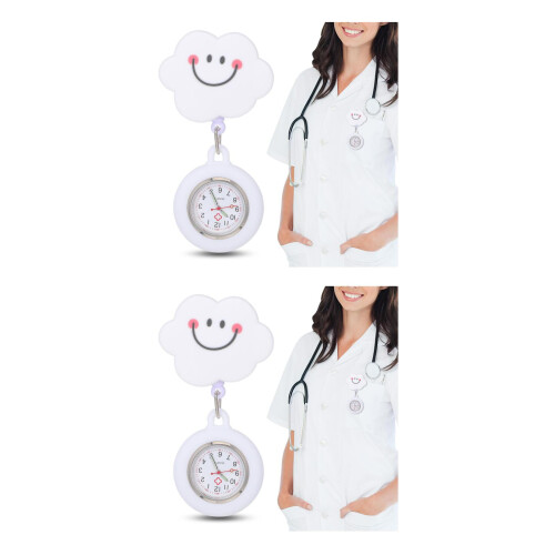 2Pcs Durable White Nurse Pocket Watch Retractable Silicone Clip on