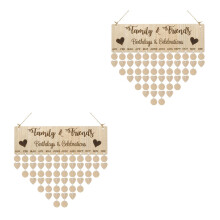 2Pièces Calendrier Mural Beige En Bois Rappel Anniversaires Et Famille