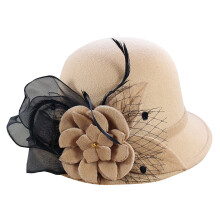 Dame vintage cloche hat med mesh og blomsterdetaljer brun