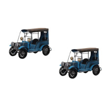 2Pcs Blue Metal Car Model Vintage Craft for Shop Bar Decoration
