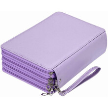 200 Slots Colored Pencil Organizer Case Holder With Removable Handle PU Leather Large Capacity For Colored Pencils And Watercolor Pencils Purple