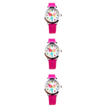 3Pcs Flower Pattern Kids Watch Rosy Durable Strap Birthday Gift Quartz