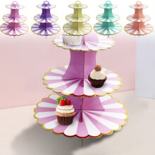 Three-Tier Cake Stand | Paper Cupcake Holder | Multicolor Foil Dessert Display, Easy Assembly, Sturdy Layers, 11.93 x 8.86 in
