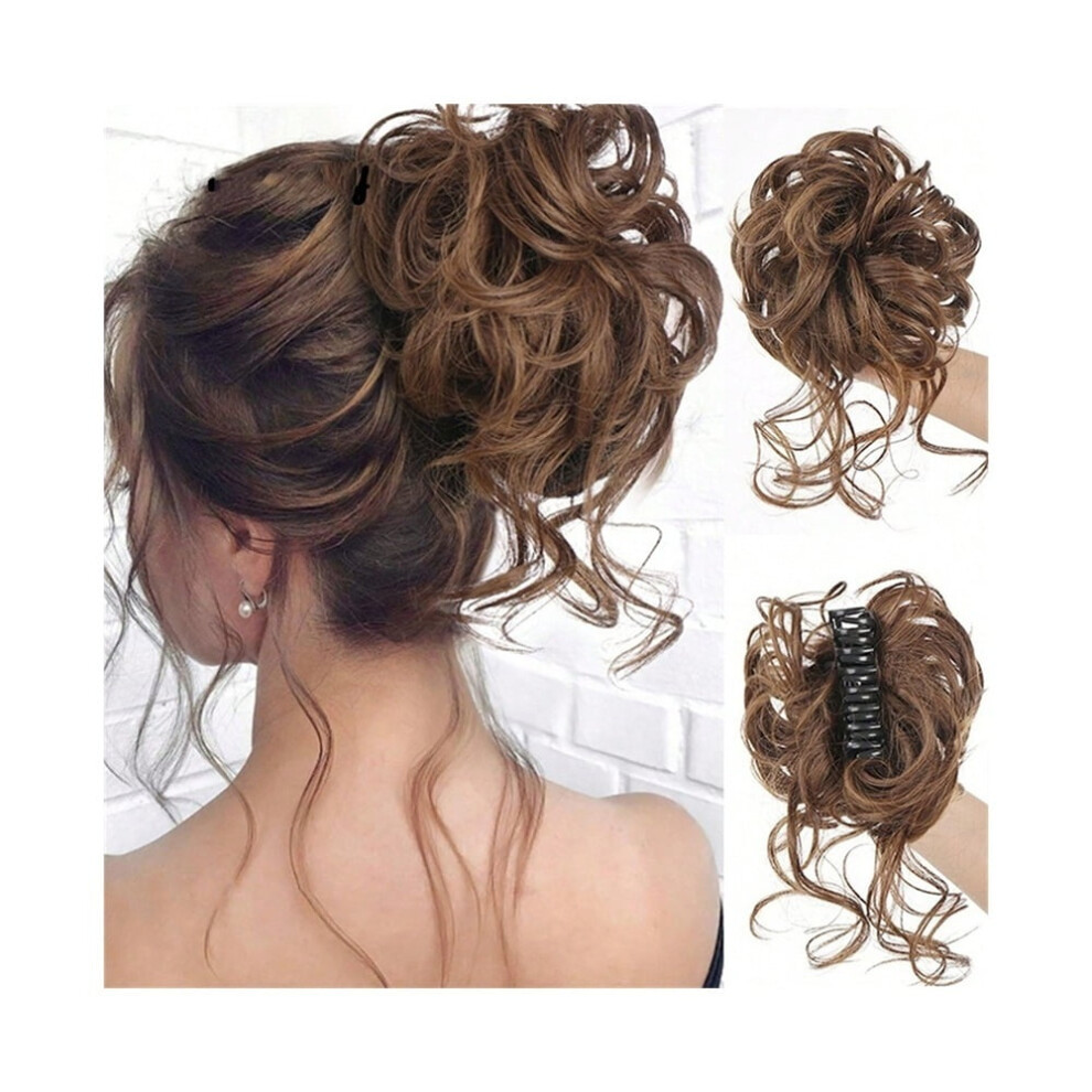 Unisex Synthetic Curly Wavy Hair Bun Messy Curly Chignon Claw Clip In Ponytail Hair Extension
