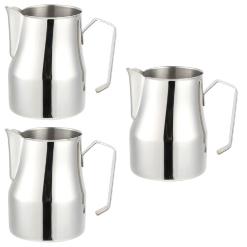 3Pcs Stainless Steel Creamer Frothing Pitcher Silver Handle