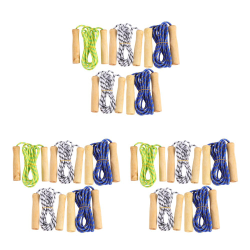 15Pcs Wooden Handle Skipping Rope Exercise Jump Rope Assorted Colors