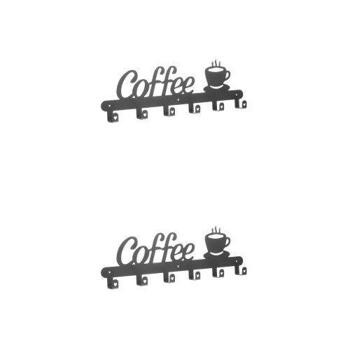 2Sets Wall-Mounted Black Mug Rack Coffee Cup Holder Kitchen Organizer