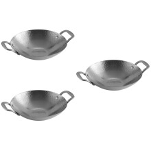 3Pcs Stainless Steel Wok Double Handle Outdoor Cooking Pot Silver